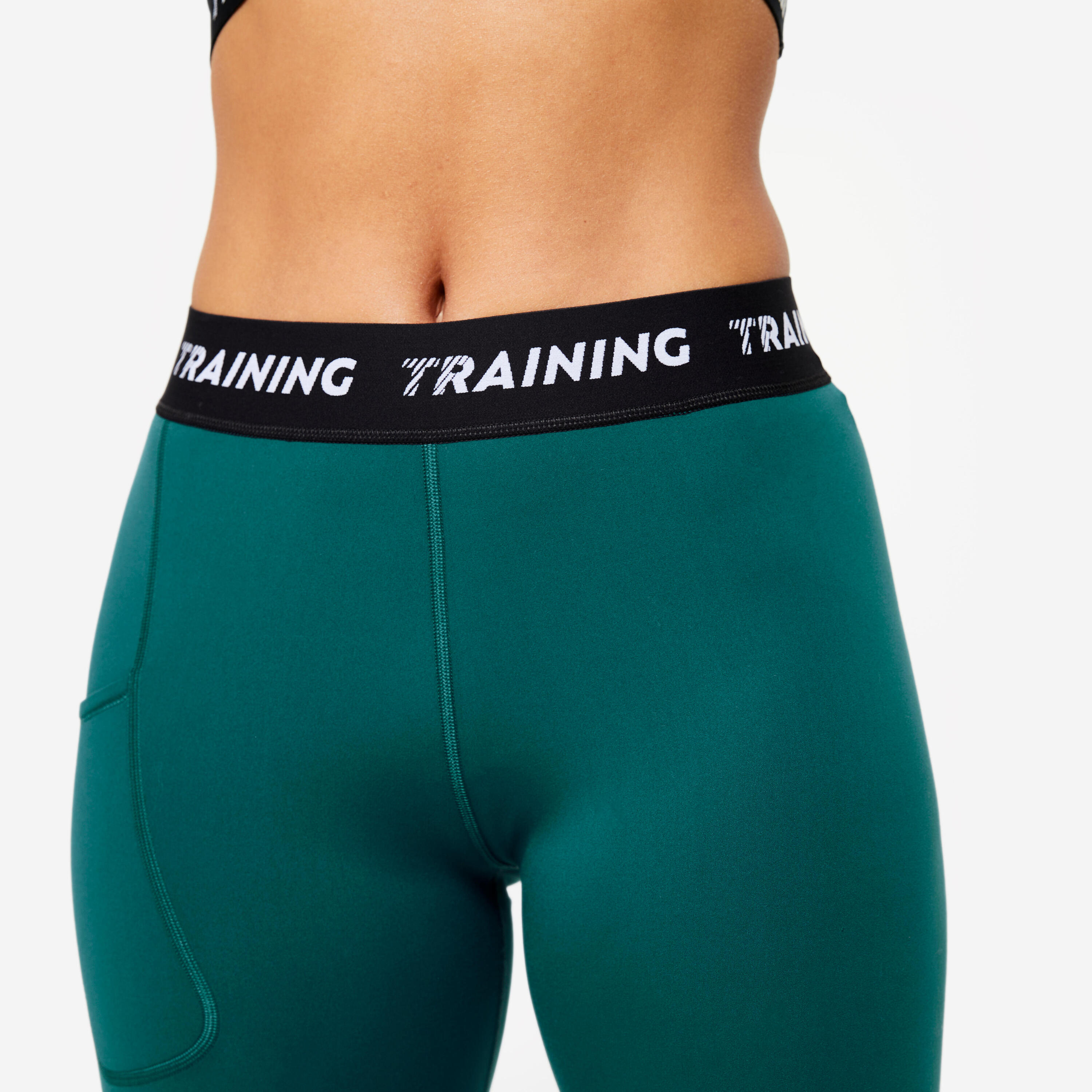 Women's HighWaisted Printed Waistband Leggings Turquoise DOMYOS