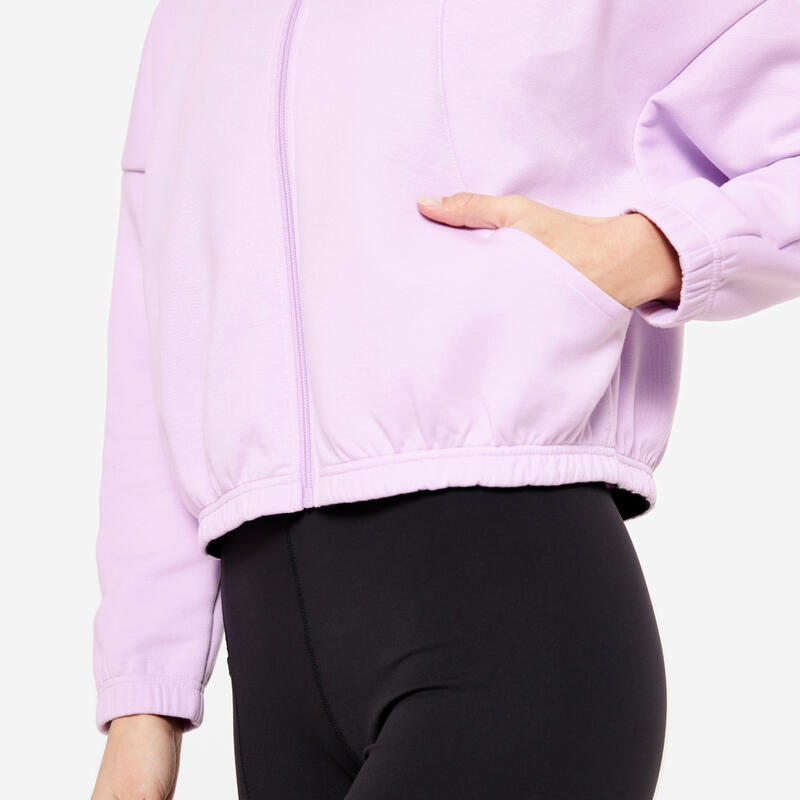 Veste à capuche de fitness manches longues femme, violette lilas