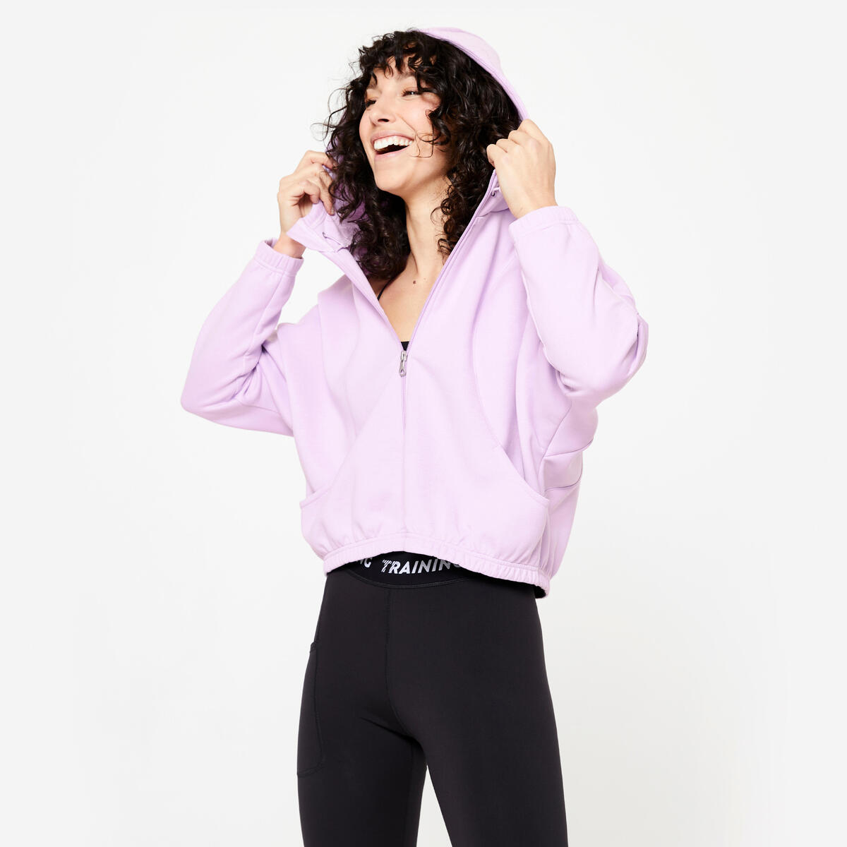 Veste à capuche de fitness manches longues femme, violette lilas