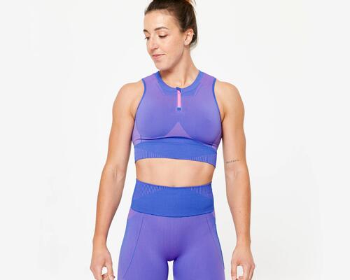 Débardeur crop top sans couture Femme - Bleu et Rose