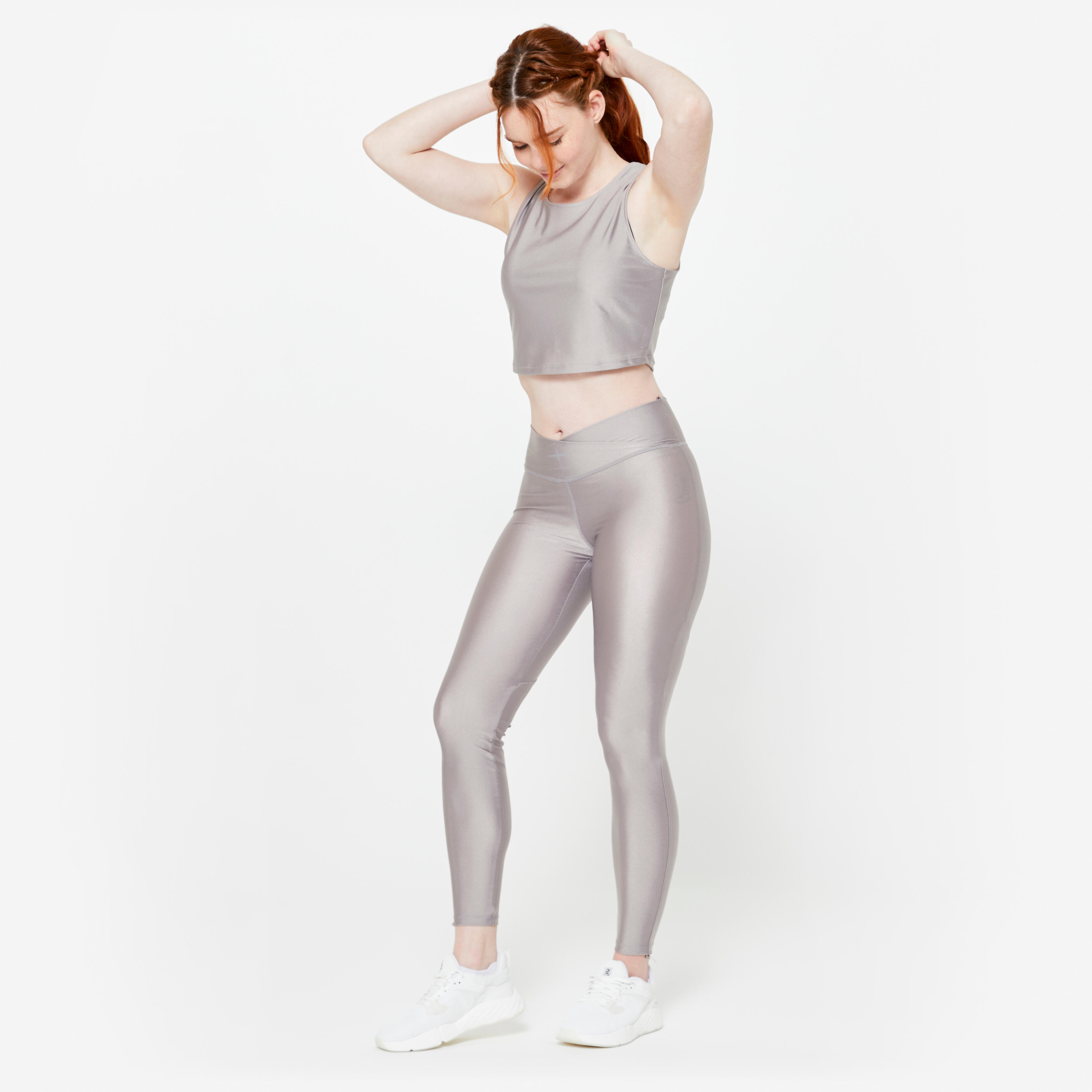 DOMYOS Dámske crop top tielko bez rukávov na fitness sivé XL · záber 5