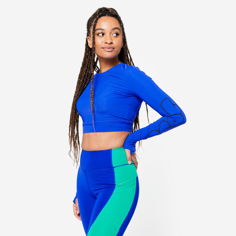 Crop Top Mujer Azul Estampado Manga Larga