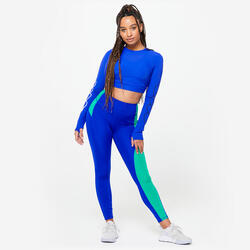 crop top manches longues femme, bleu imprimé