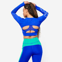 crop top manches longues femme, bleu imprimé