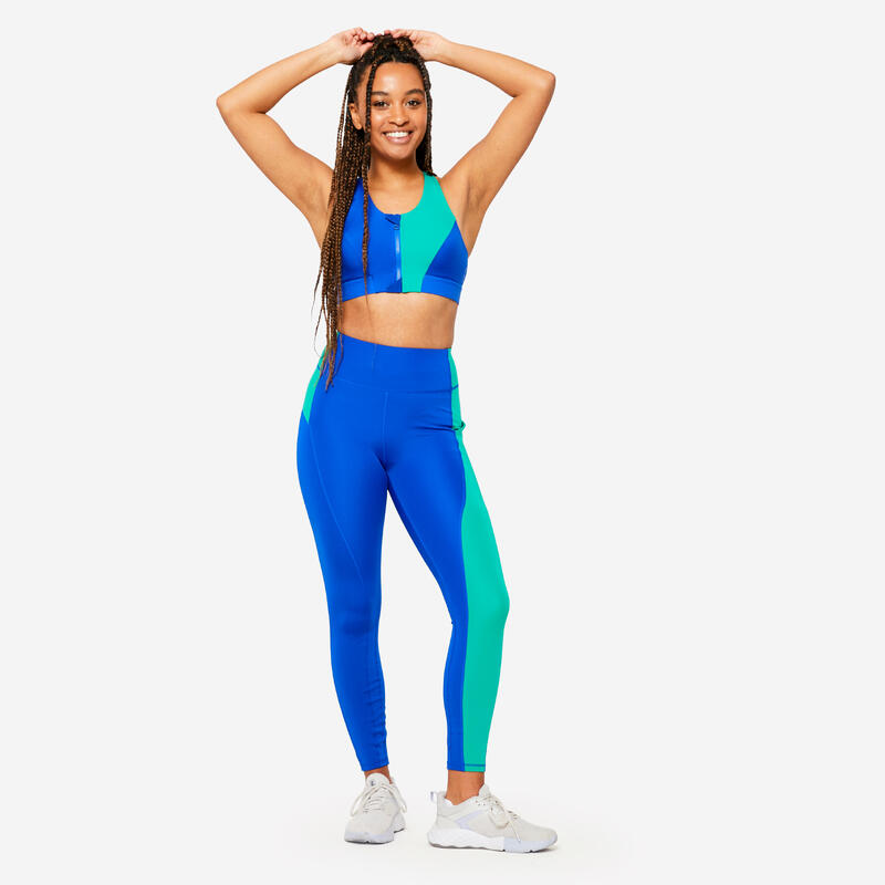 Leggings Damen hoher Taillenbund figurformend - grün/blau