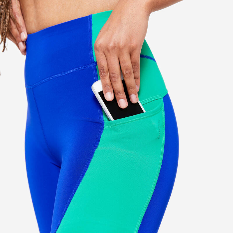 Legging taille haute fitness cardio femme  imprimé - Noir et Bleu