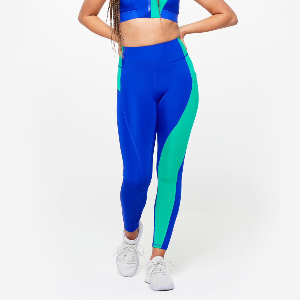 Legging taille haute fitness cardio femme  imprimé - Noir et Bleu