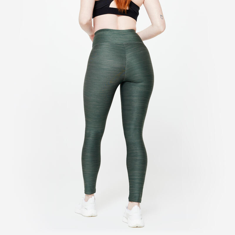 Leggings donna palestra 100 vita alta traspiranti verdi