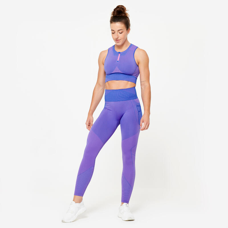 Naadloze legging voor dames blauw en roze