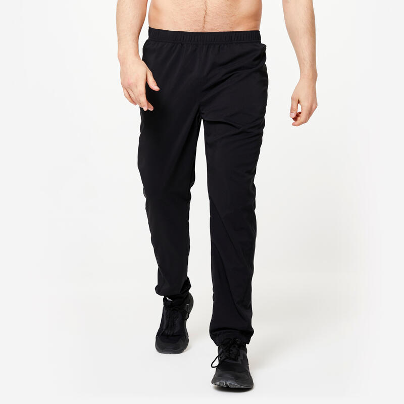 Pantaloni uomo fitness essential 120 tasche con zip neri