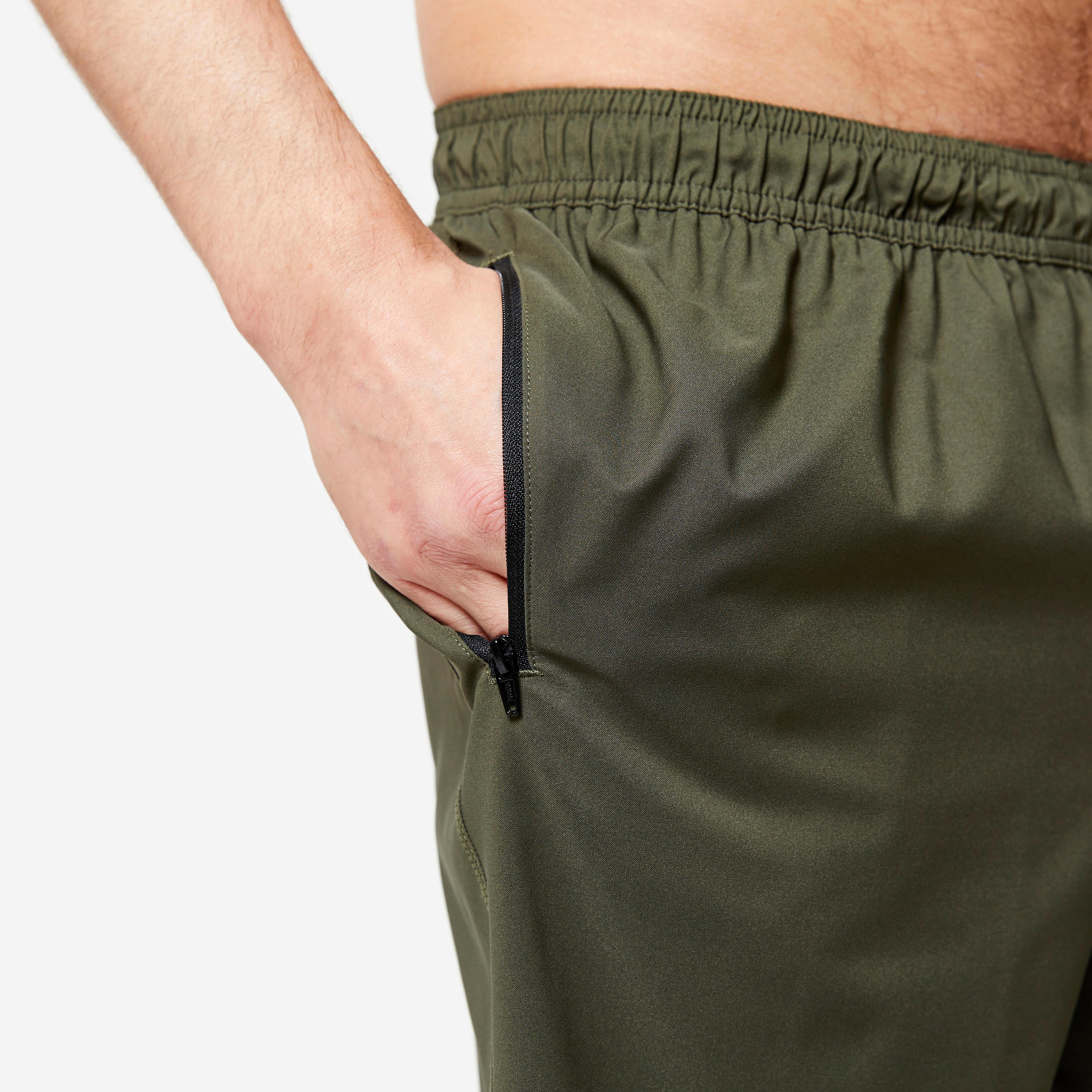 Men Gym Shorts Stretchable, Quick Dry with Zip Pockets - Plain Khaki