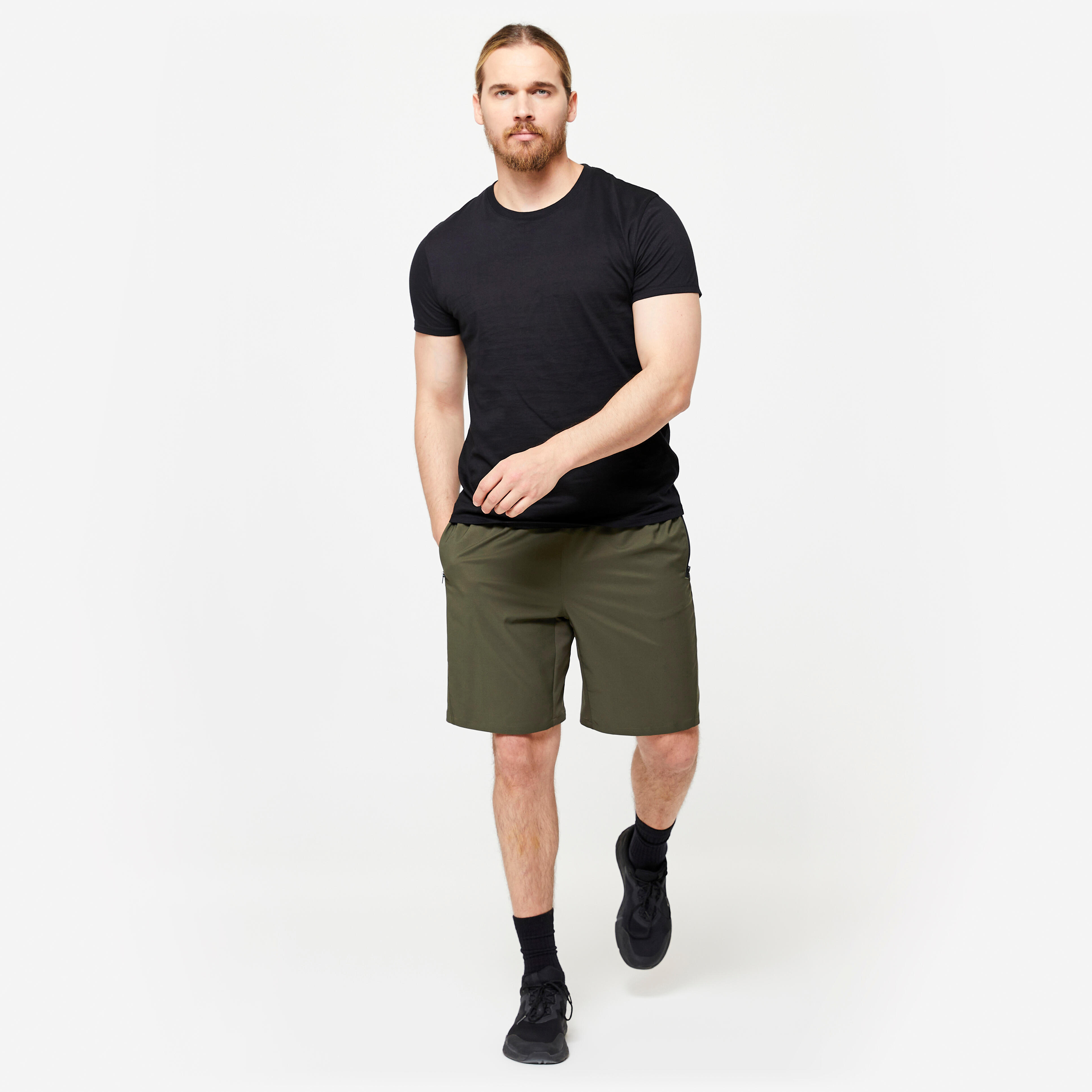 Men Gym Shorts Stretchable, Quick Dry with Zip Pockets - Plain Khaki