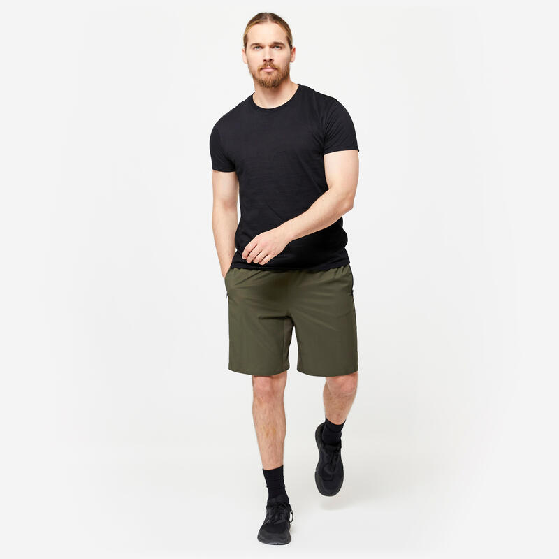 Short de fitness essentiel respirant poches zippés homme - kaki uni