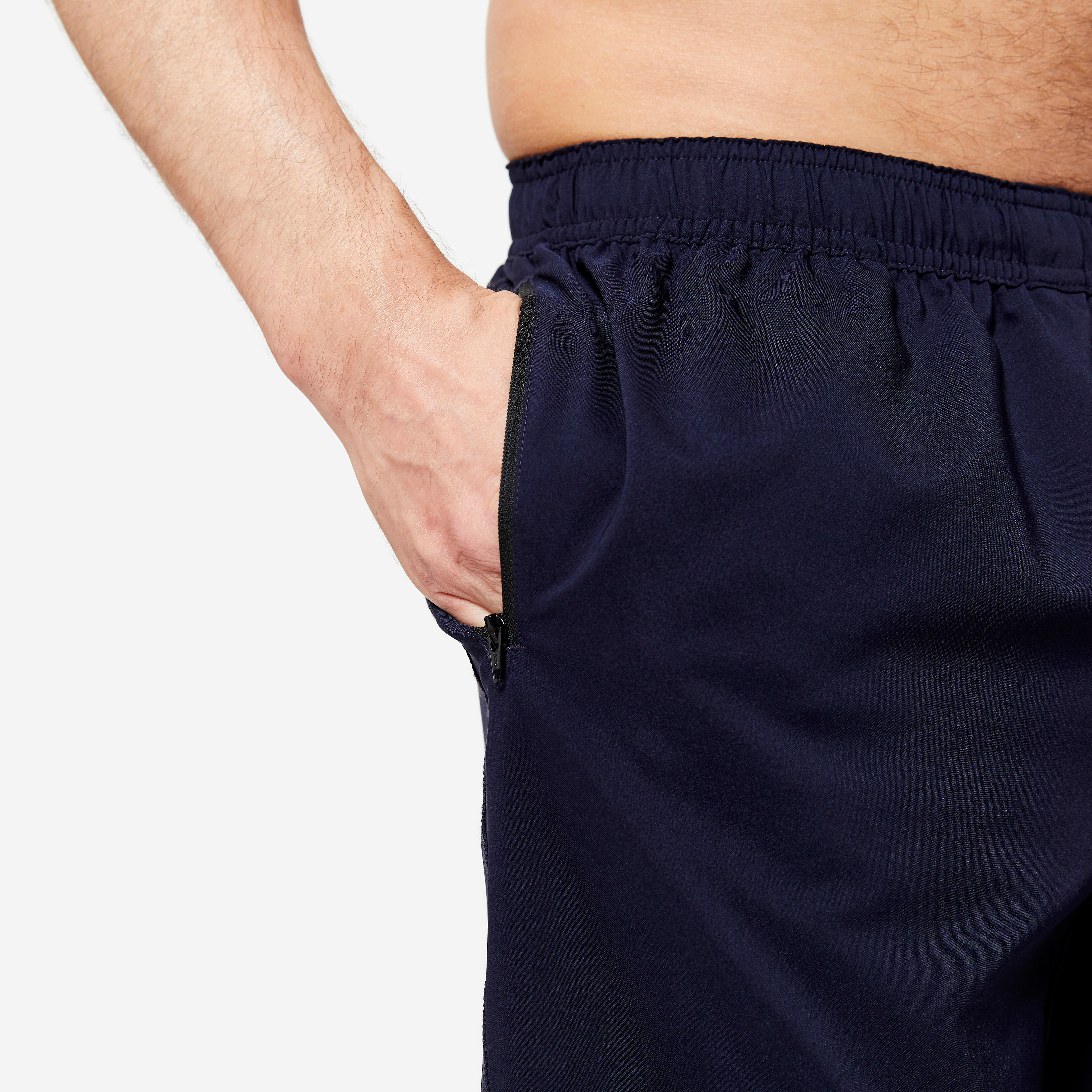 Men Gym Shorts Stretchable, Quick Dry with Zip Pockets - Navy Blue