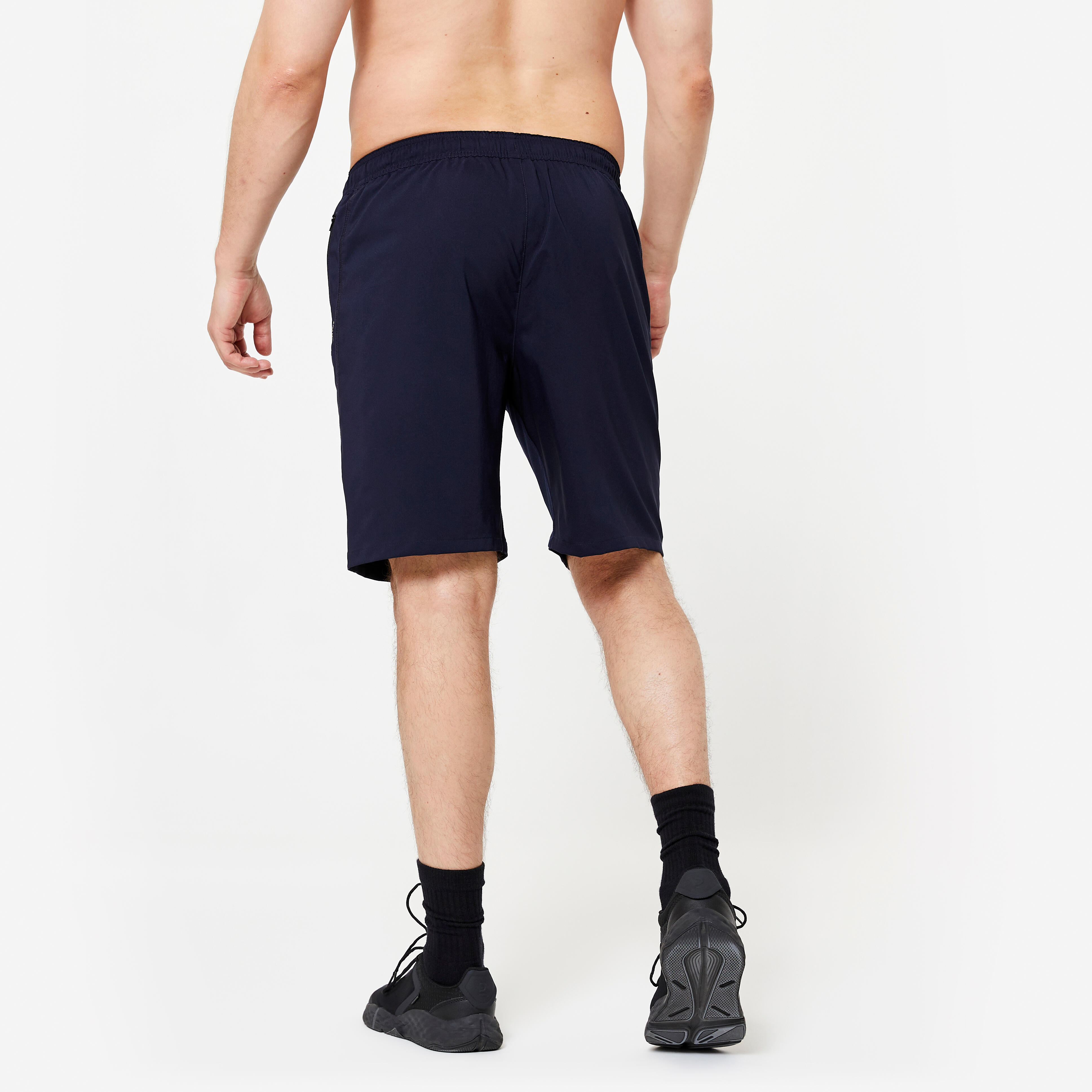 Men Gym Shorts Stretchable, Quick Dry with Zip Pockets - Navy Blue