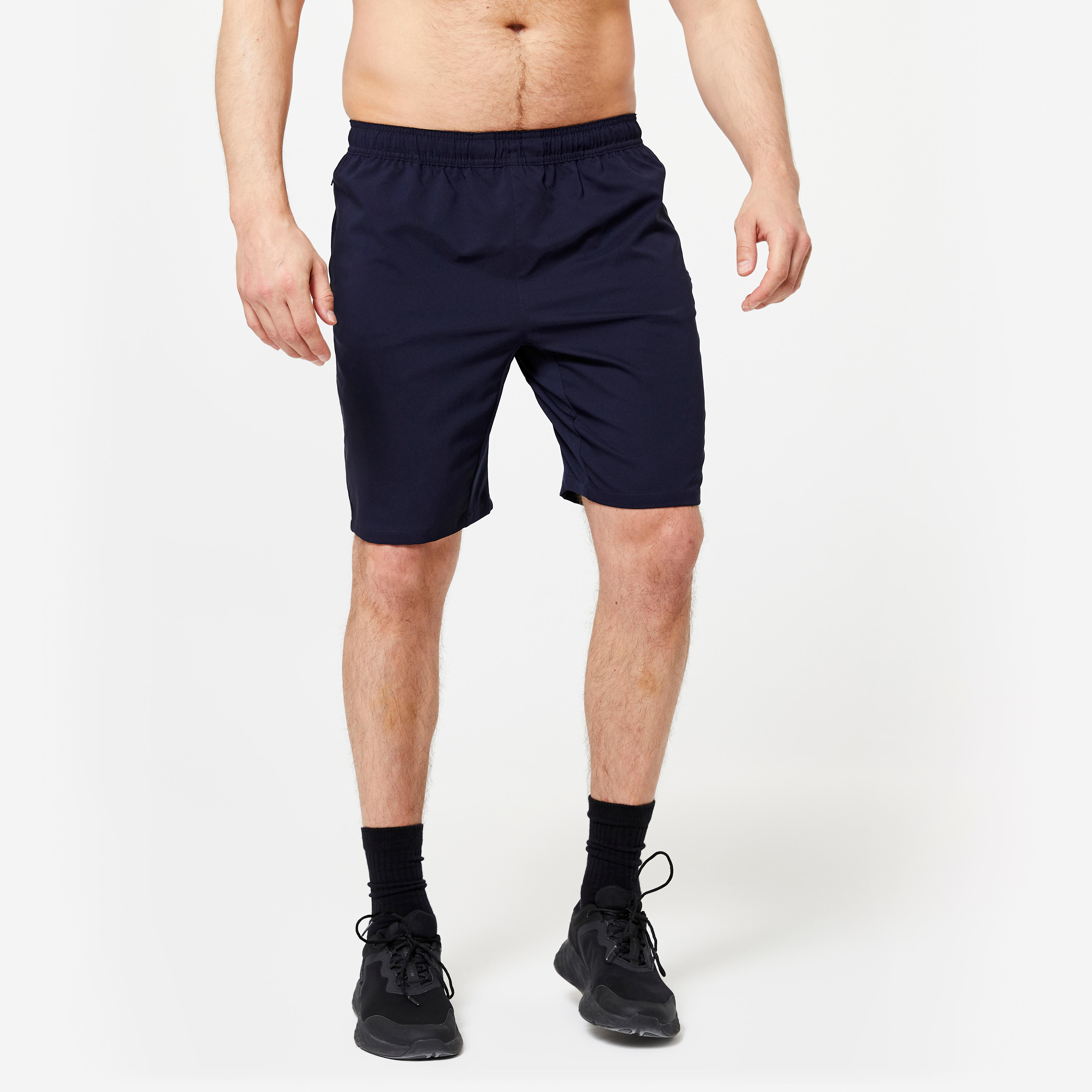 Fitness shorts with zipped pockets, blue-black