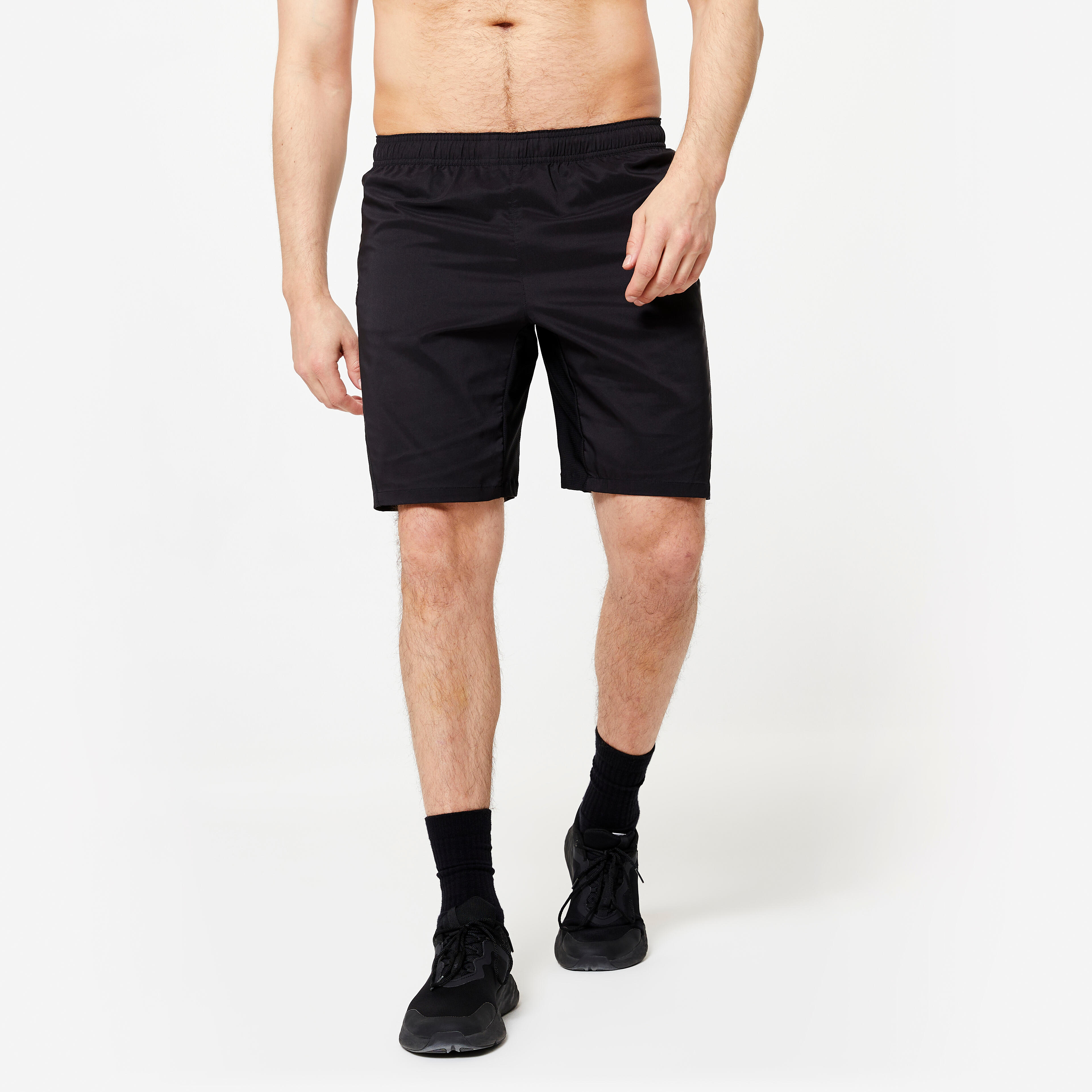 Pantaloncini da fitness con tasche con zip, nero fumé