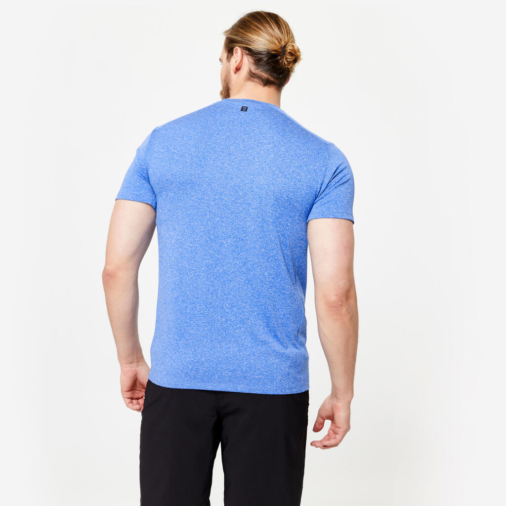 T-shirt de fitness essentiel respirant col rond homme - bleu chiné