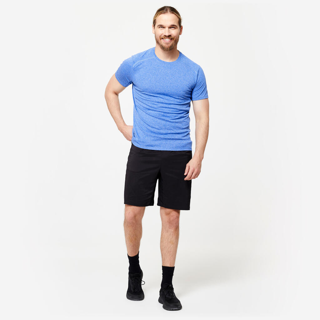 T-shirt de fitness essentiel respirant col rond homme - bleu chiné