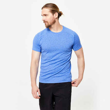 Playera Fitness Essential Hombre Azul Jaspeado Transpirable Cuello Redondo