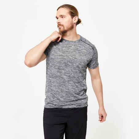 Playera Fitness Essential Hombre Gris Jaspeado Transpirable Cuello Redondo