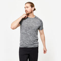 Basic fitness-T-shirt voor heren ronde hals ademend gemêleerd grijs