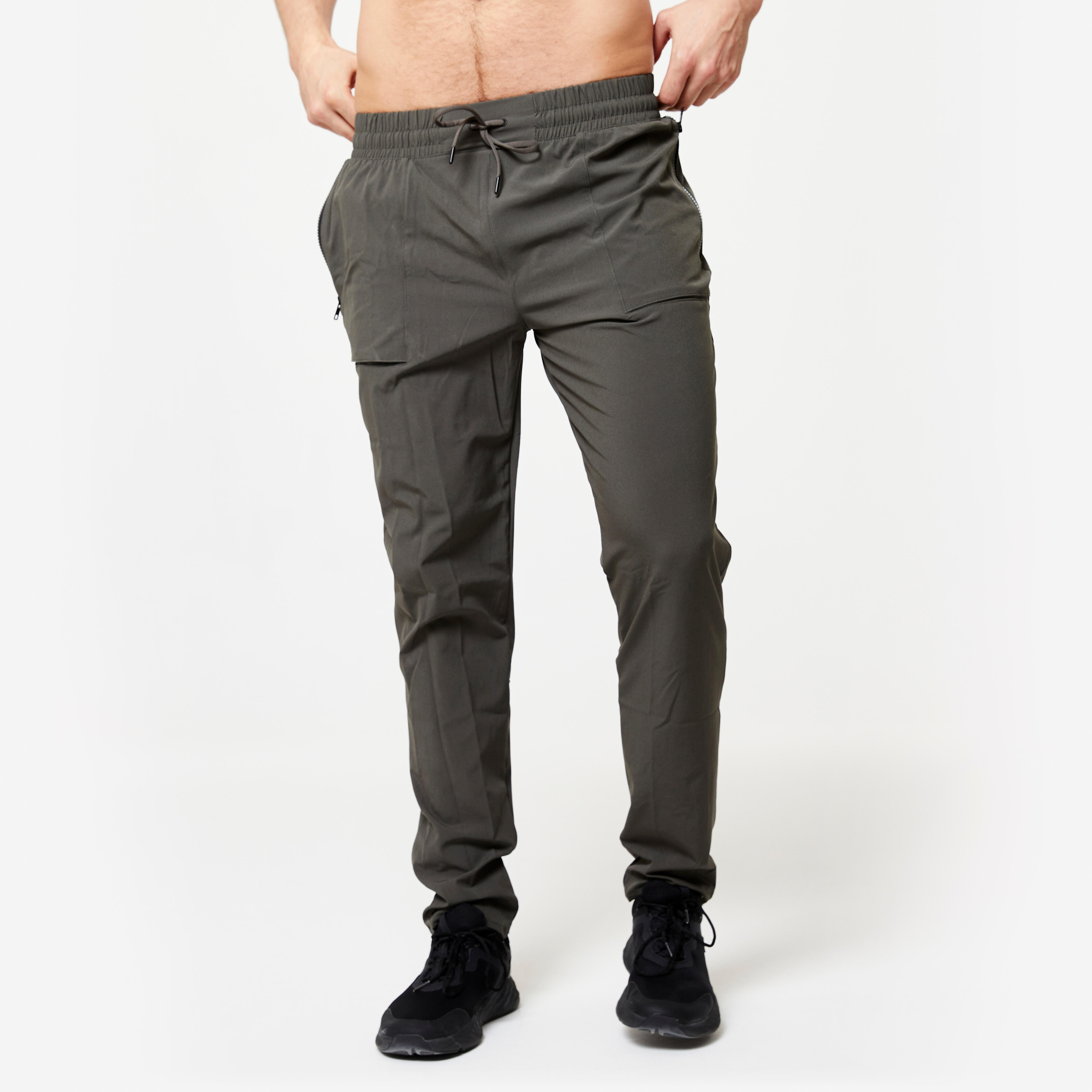 Men Gym Trackpant Convertible, Jog Fit, Quick Dry, Zip Pockets, 500 - Khaki