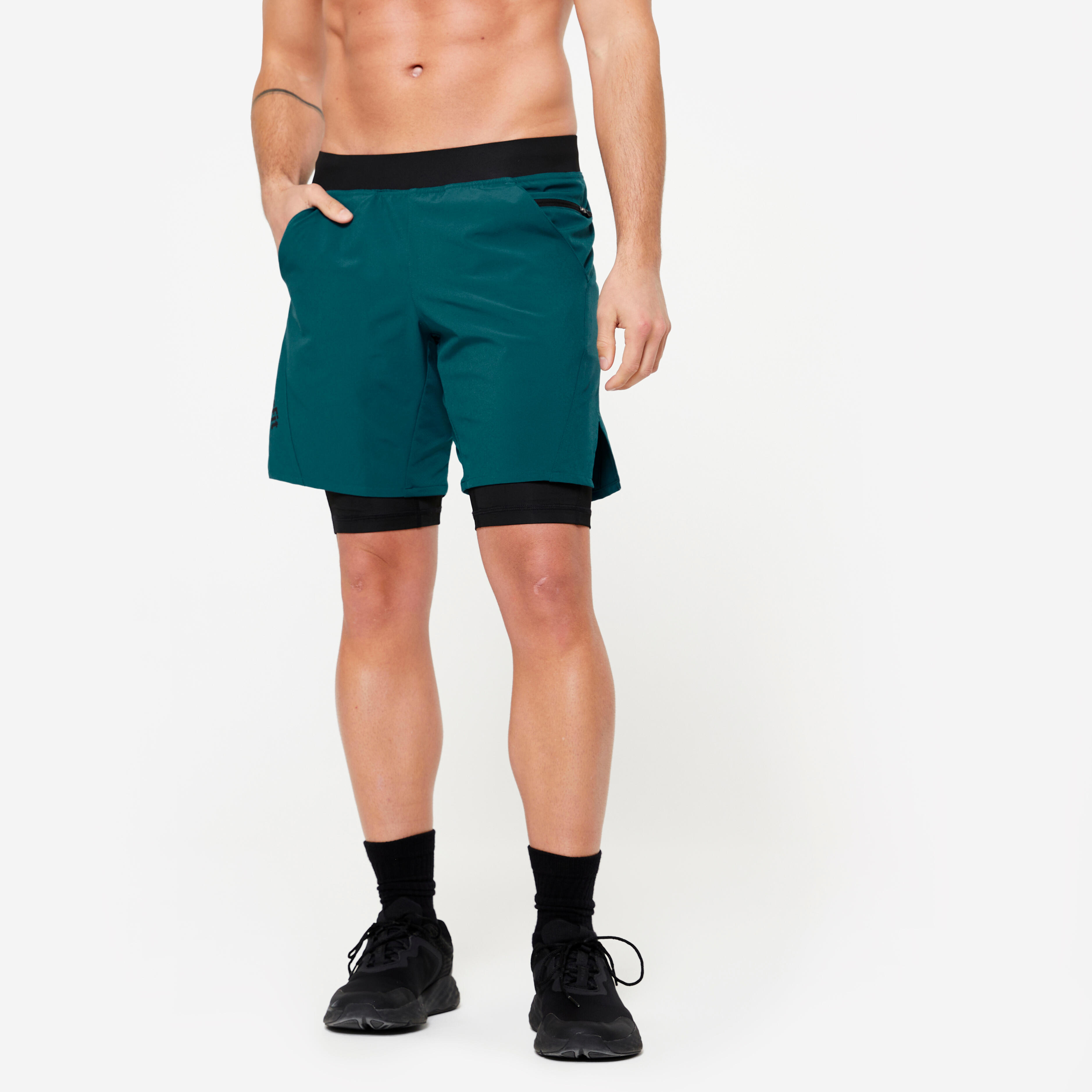 Men's 2-in-1 breathable shorts, turquoise