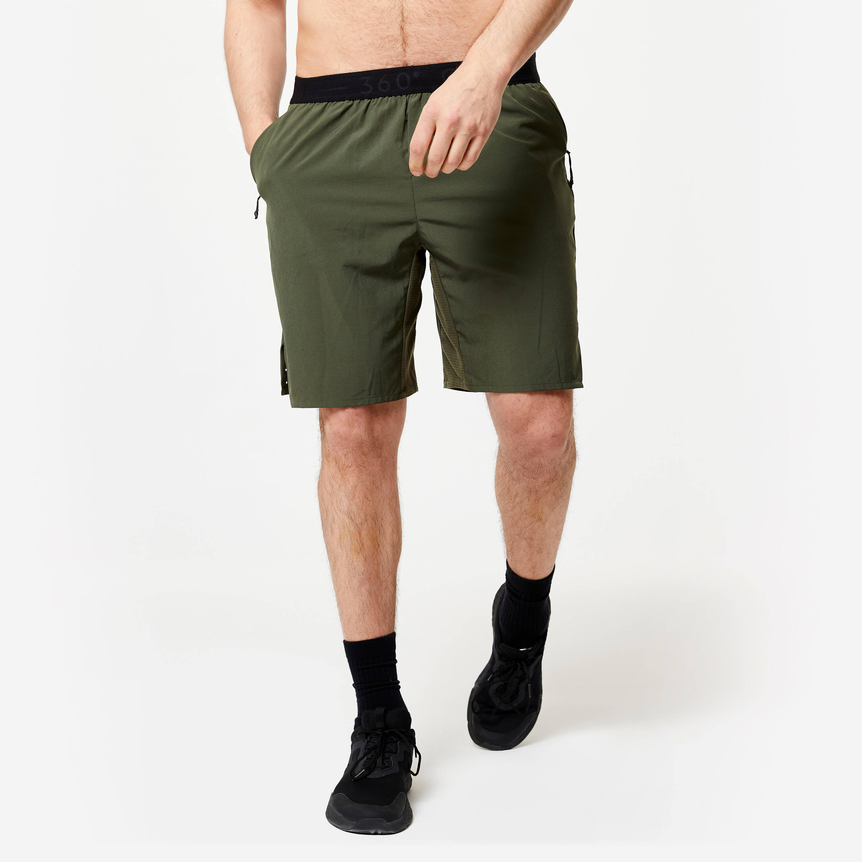 Men's Breathable Performance Cross Training Shorts with Zipped Pockets - Khaki -  1