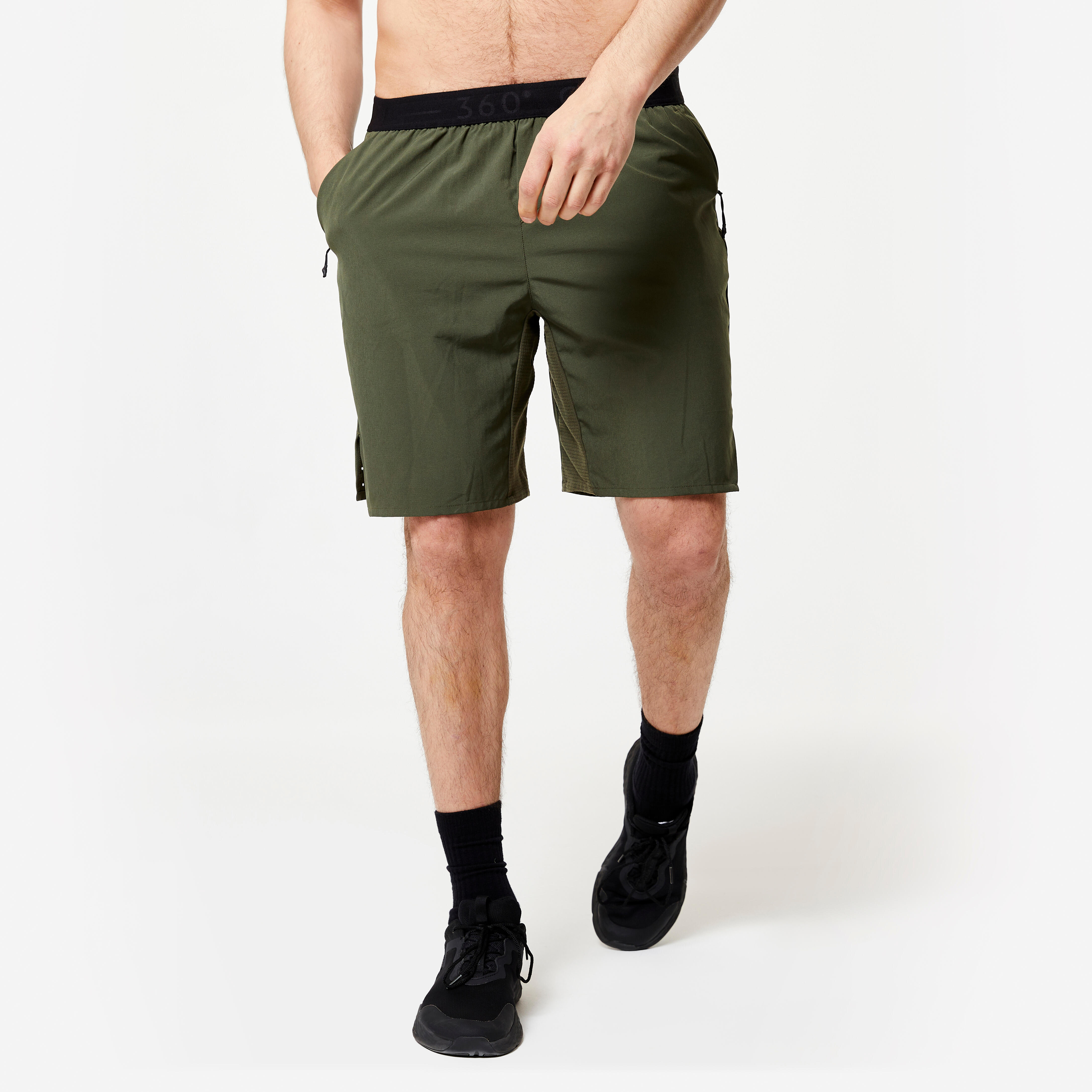 Pantaloncini da cross training traspiranti e performanti da uomo con tasche con zip - kaki