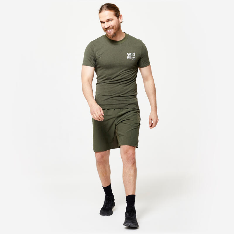 Pantalon scurt respirant Fitness cardio buzunare cu fermoar Kaki Bărbați 