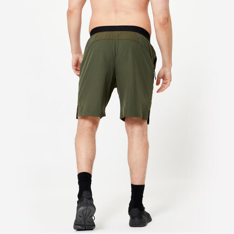 Pantalon scurt respirant Fitness cardio buzunare cu fermoar Kaki Bărbați 
