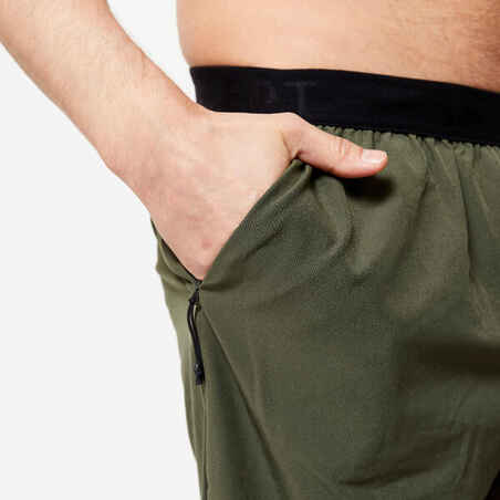 Men's Breathable Performance Cross Training Shorts with Zipped Pockets - Khaki