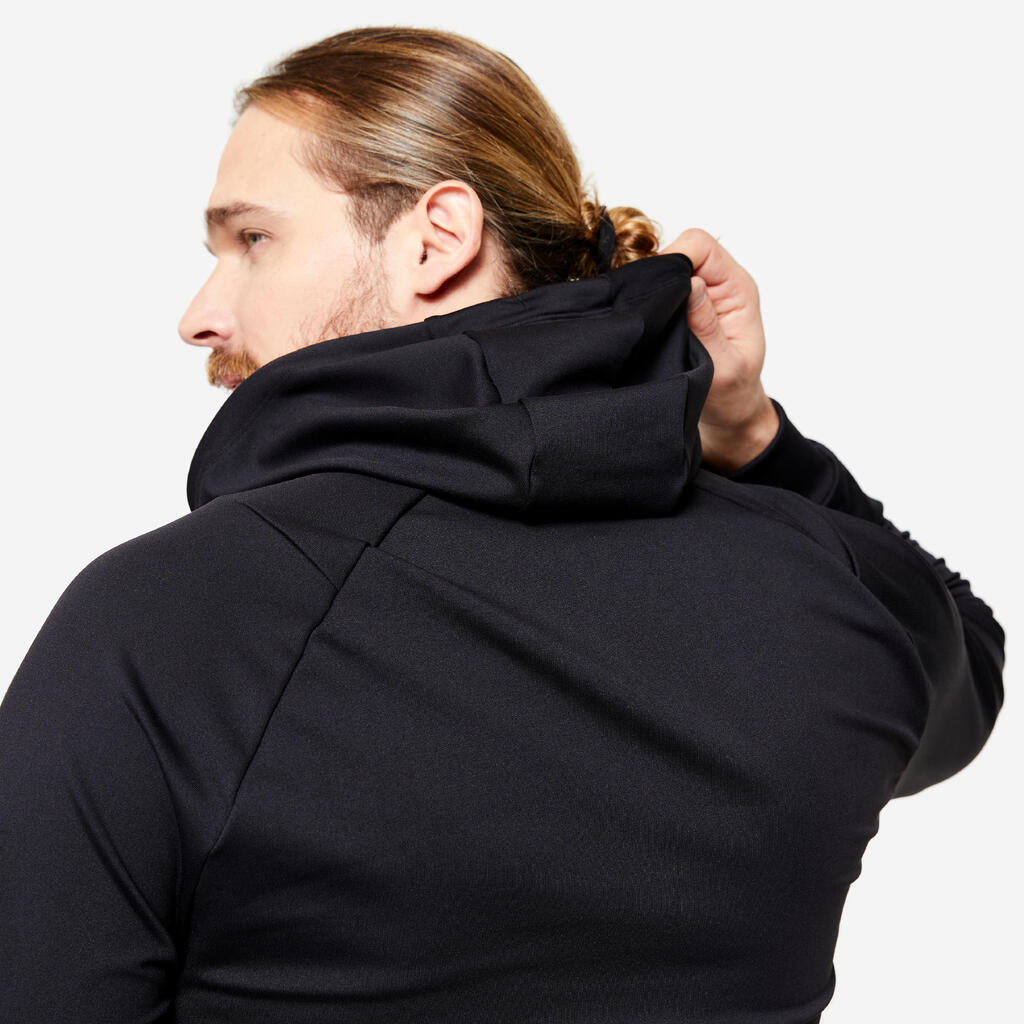 Sudadera fitness transpirable con capucha negra lisa para hombre Essentiel 100 