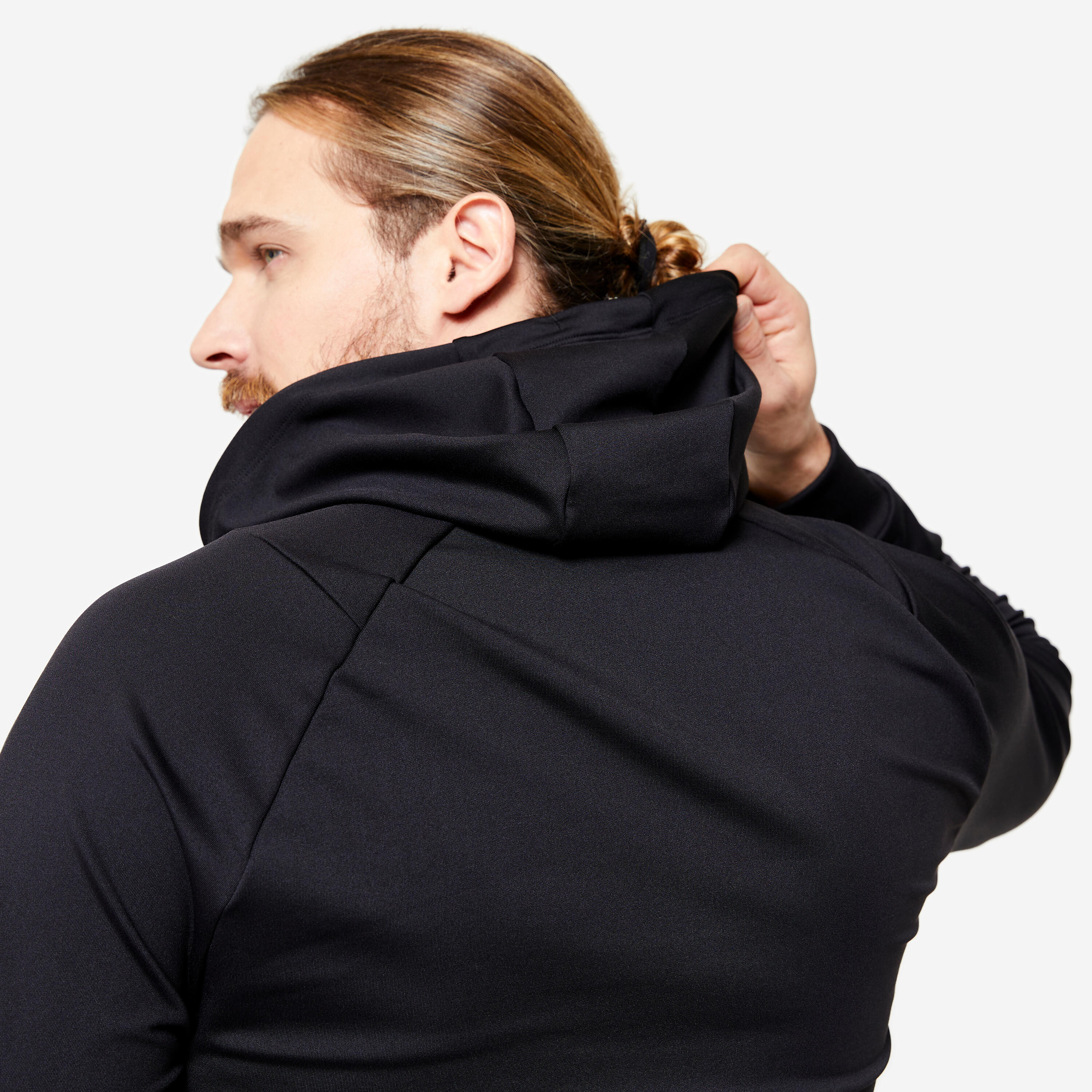 Sudadera fitness transpirable con capucha negra lisa para hombre Essentiel 100  5/7