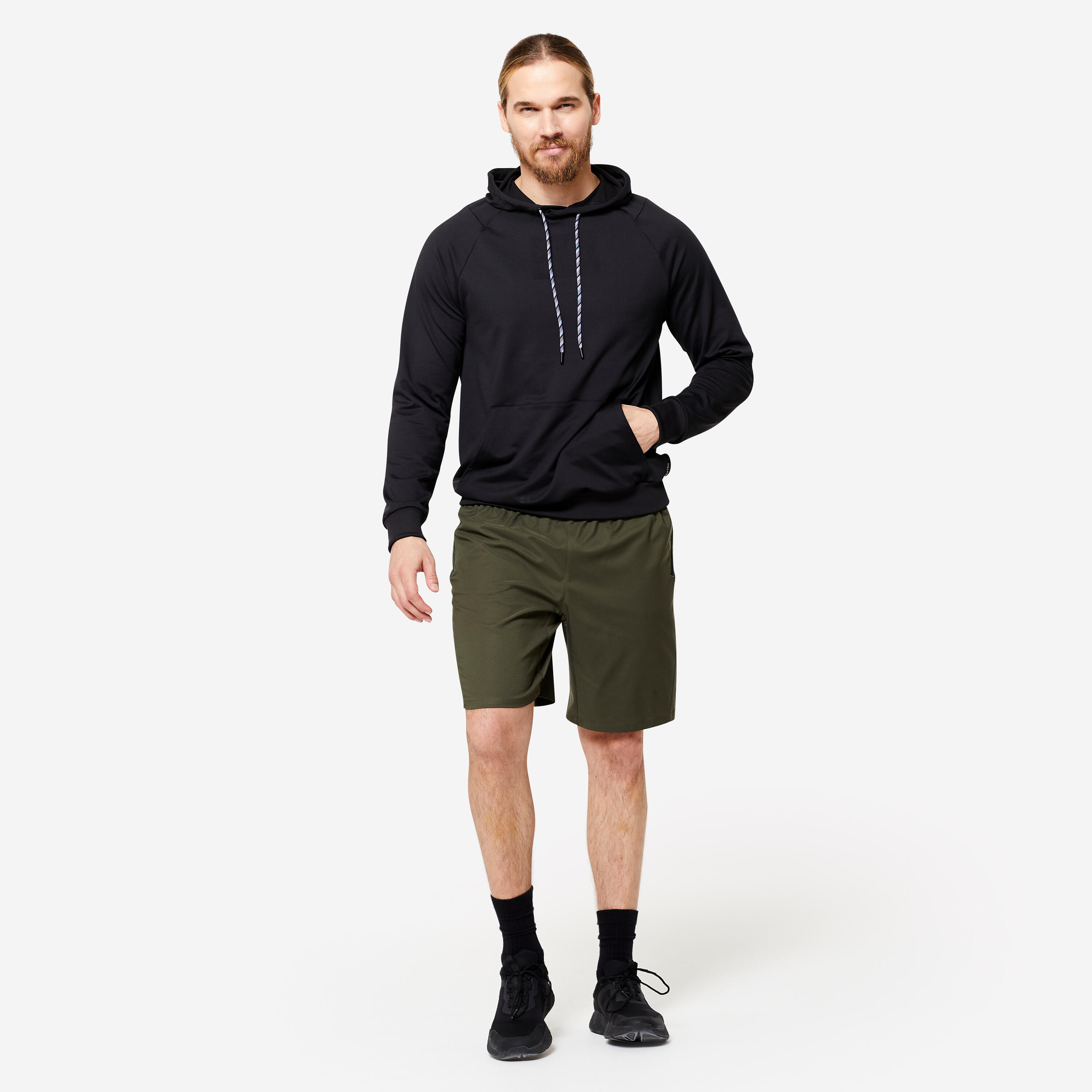 Sudadera fitness transpirable con capucha negra lisa para hombre Essentiel 100  2/7