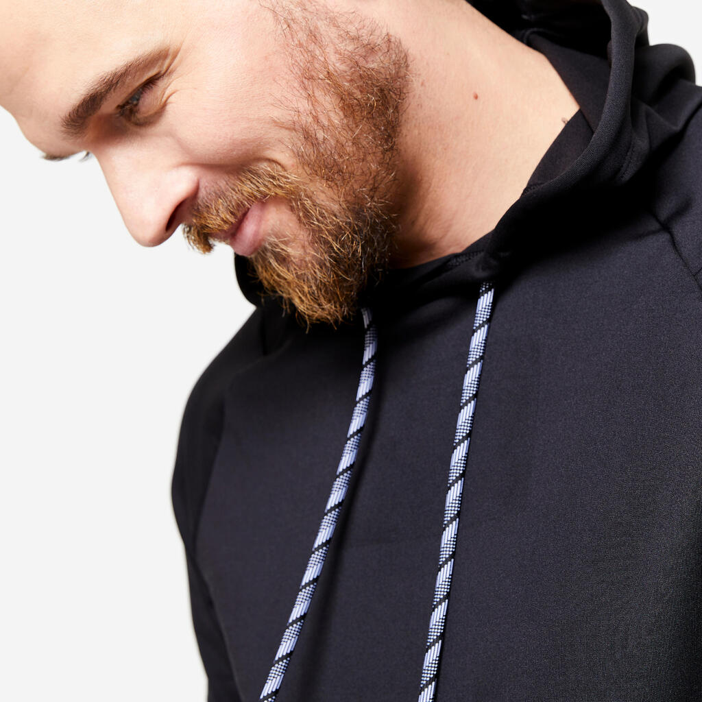 Sudadera fitness transpirable con capucha negra lisa para hombre Essentiel 100 