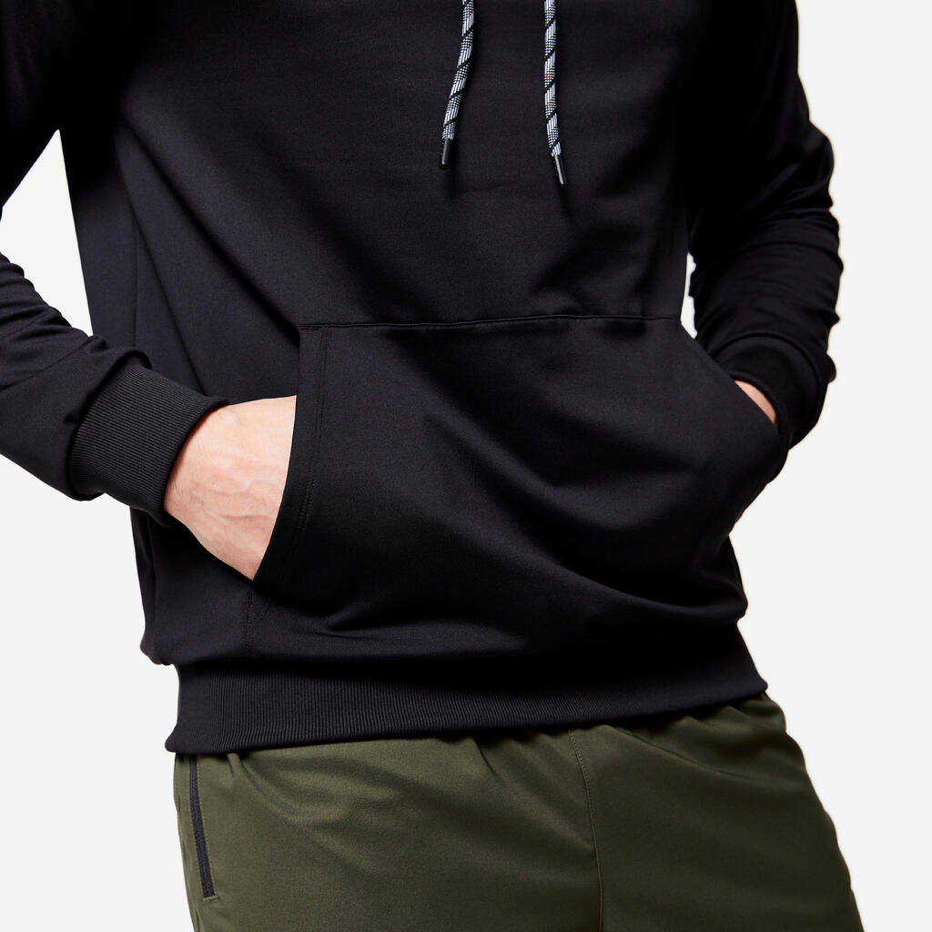 Sudadera fitness transpirable con capucha negra lisa para hombre Essentiel 100 