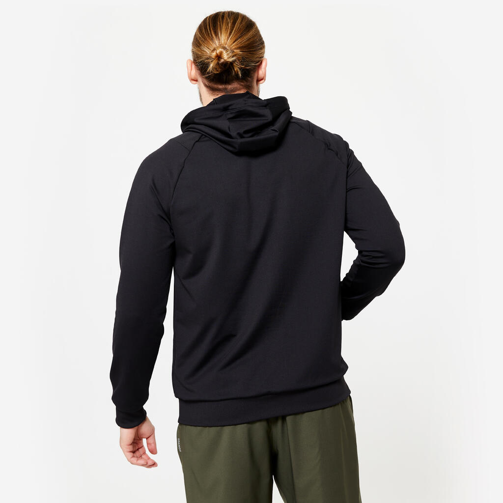 Sudadera fitness transpirable con capucha negra lisa para hombre Essentiel 100 