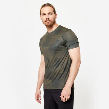 T-shirt de fitness manches courtes respirant col rond homme, vert foncé