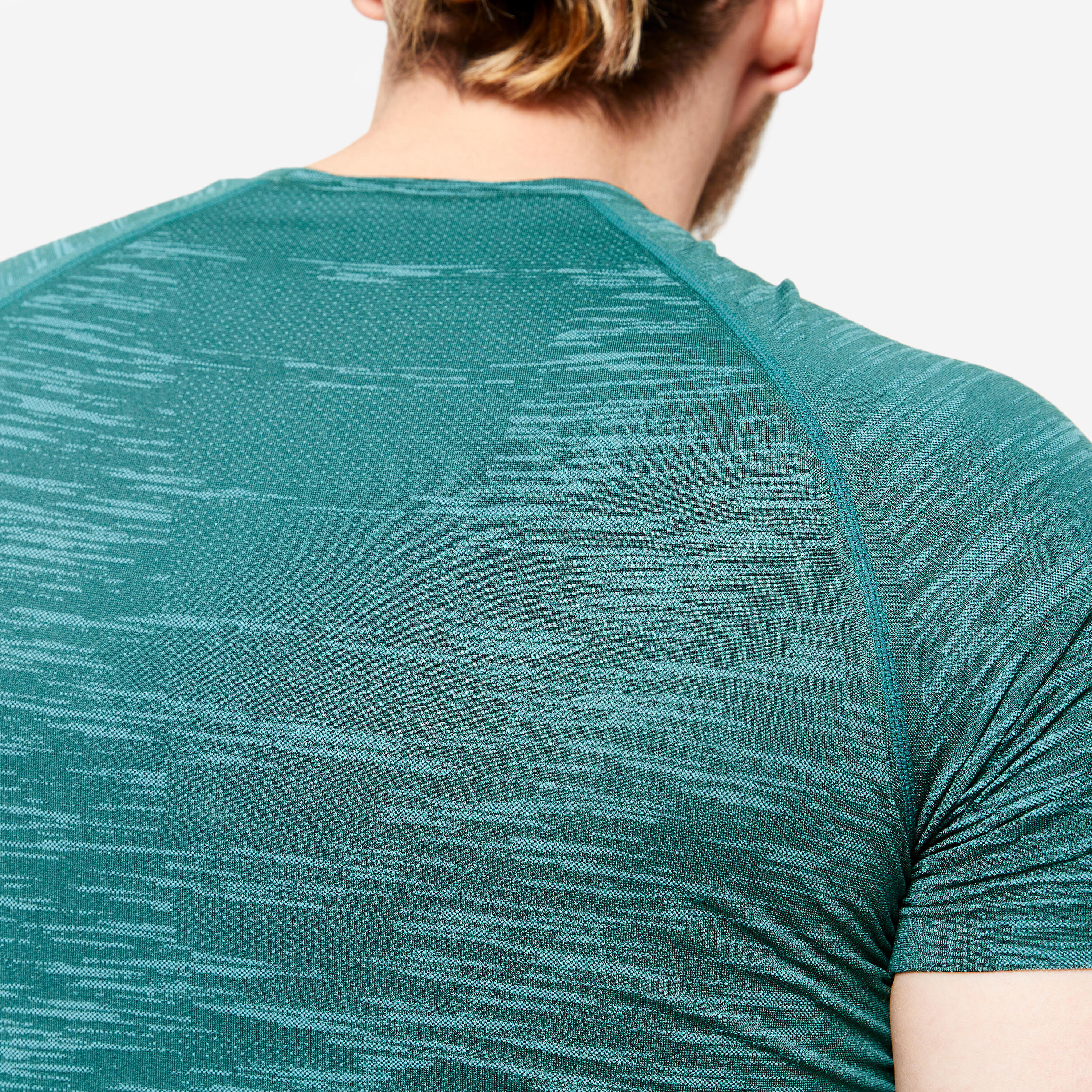 Men's Crew Neck Compression TShirt Turquoise DOMYOS Decathlon