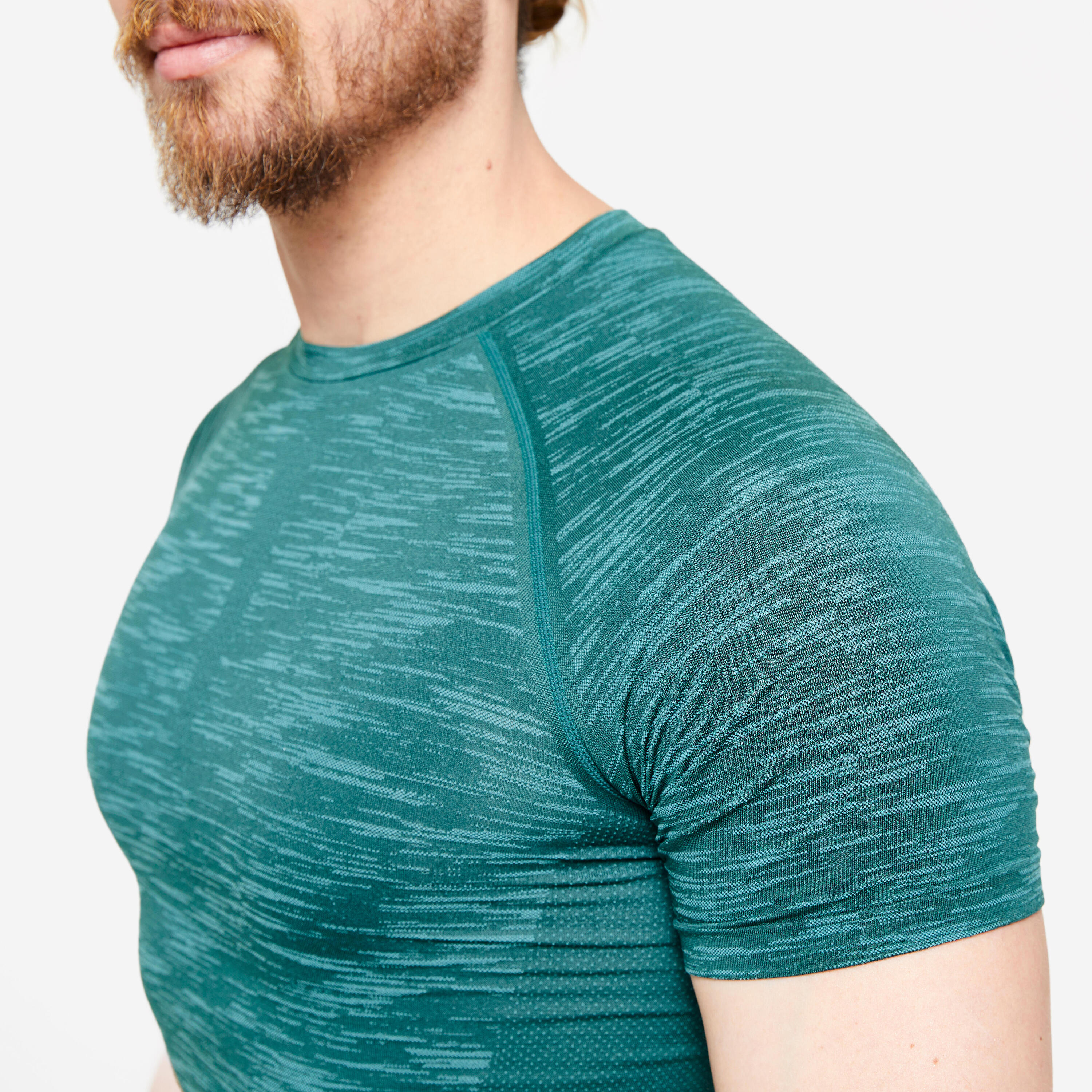 Men's Crew Neck Compression TShirt Turquoise DOMYOS Decathlon