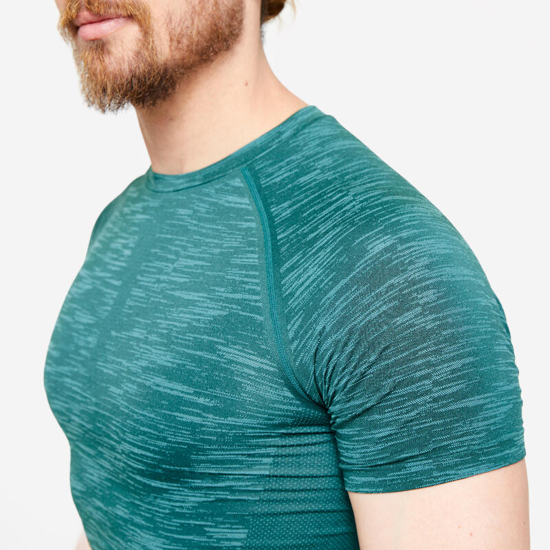 Tee-shirt de compression col rond homme, turquoise