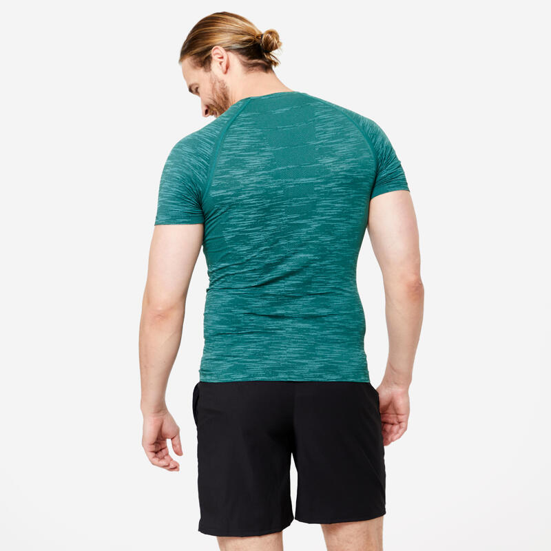 Tee-shirt de compression col rond homme, turquoise