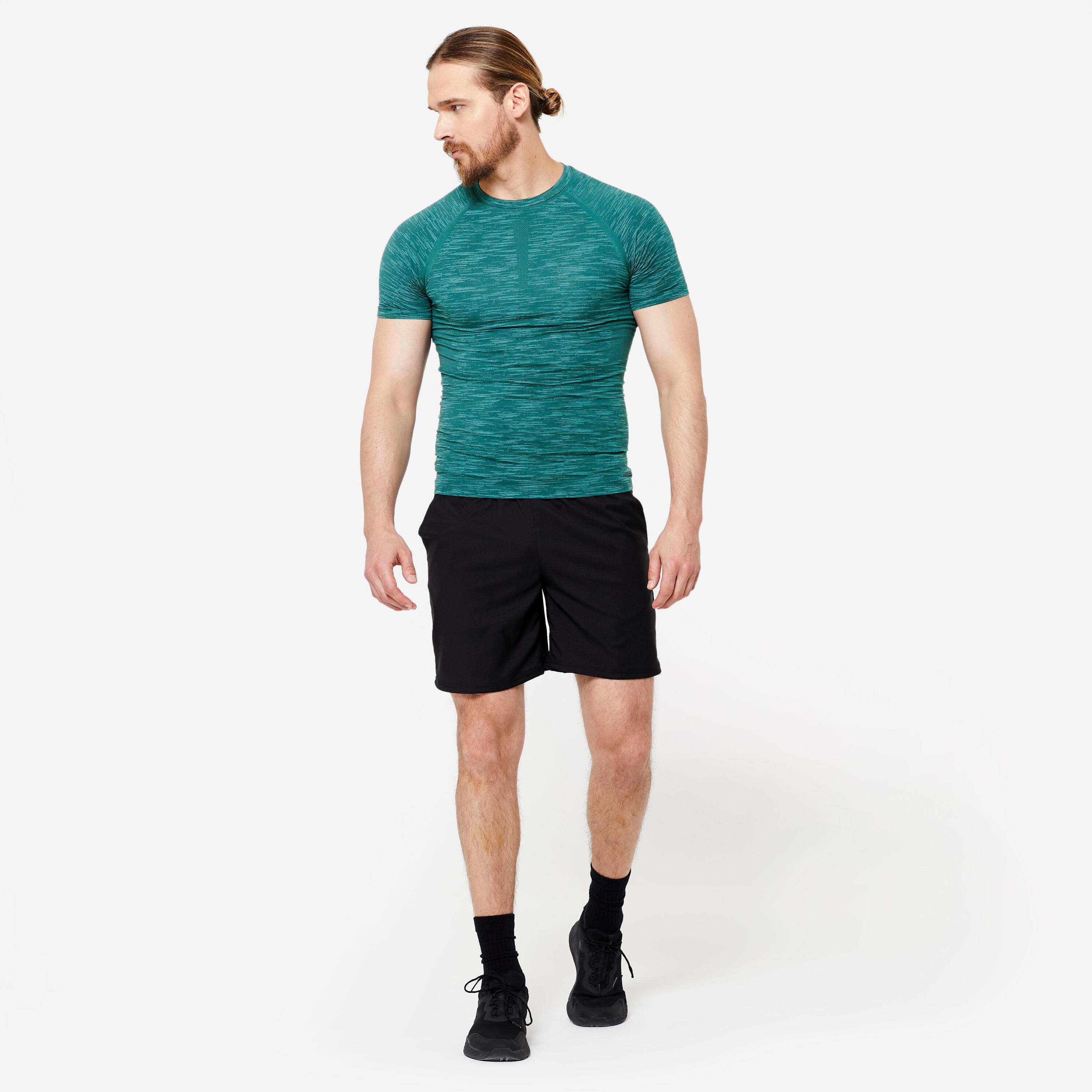 Men's Crew Neck Compression TShirt Turquoise DOMYOS Decathlon