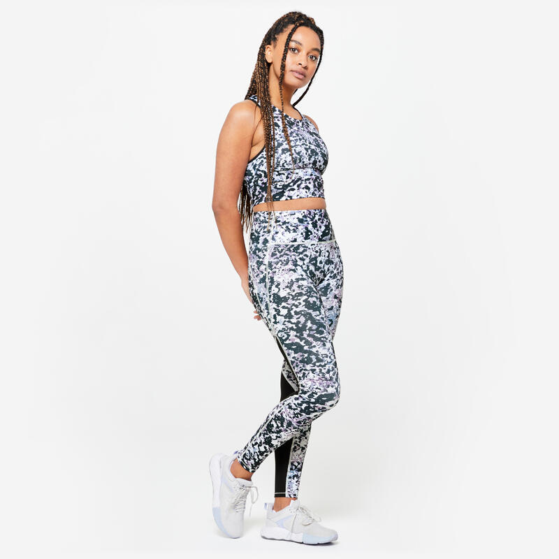 Sportleggings Damen mit hohem Taillenbund figurformend - bunt