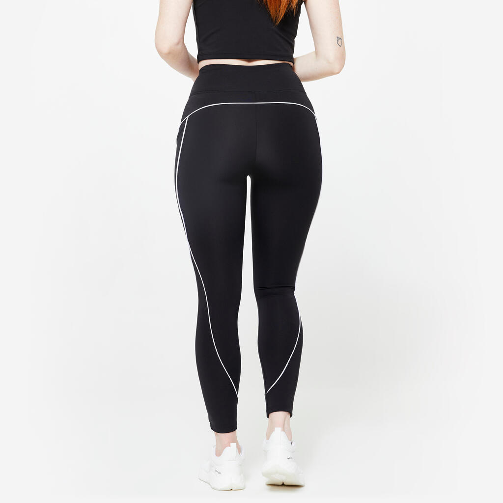 Women's High-Waisted Leggings with Piping - Printed Black and White