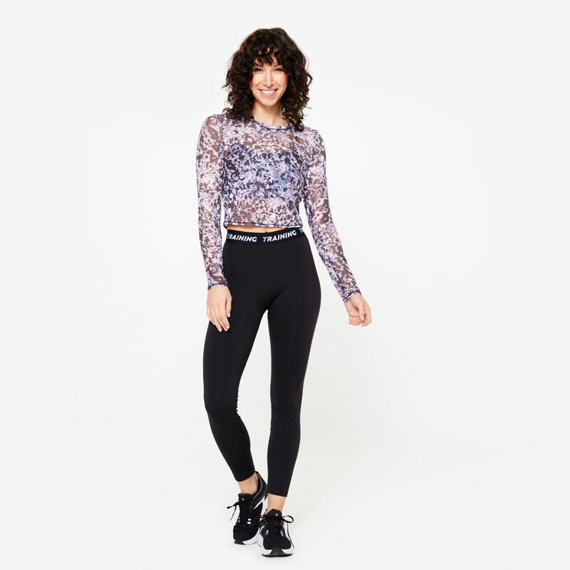 Tee-shirt crop top manches longues , multicolore