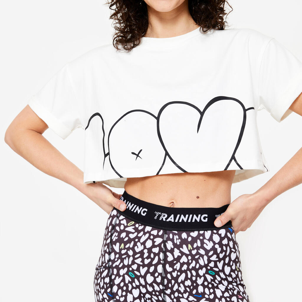 T-Shirt Damen Crop Top Loose - weiß