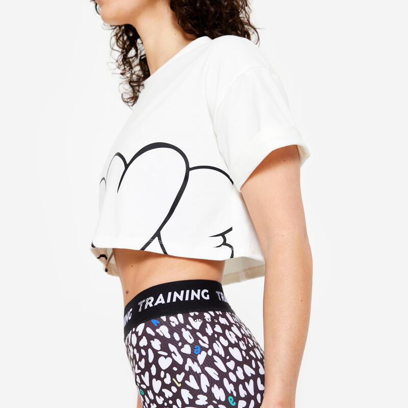 T-shirt crop top loose femme, blanc